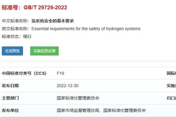 Hydrogen ZJU has led the drafting of the national standard GB/T 29729-2022 